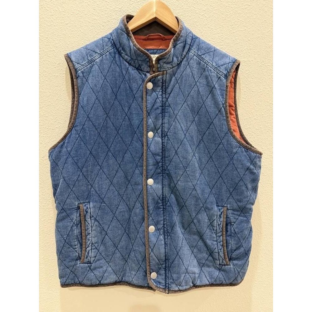 Overland Quilted Denim Puffer Vest Indigo Blue Rust XL